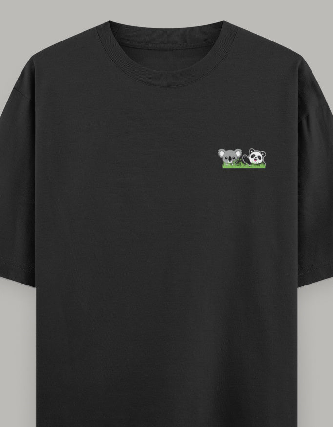 Soft Pals Panda Koala Oversized Tee t-shirt oversized fit cotton fabric heavyweight fabric embroidered design detail view by HAViT Apparel