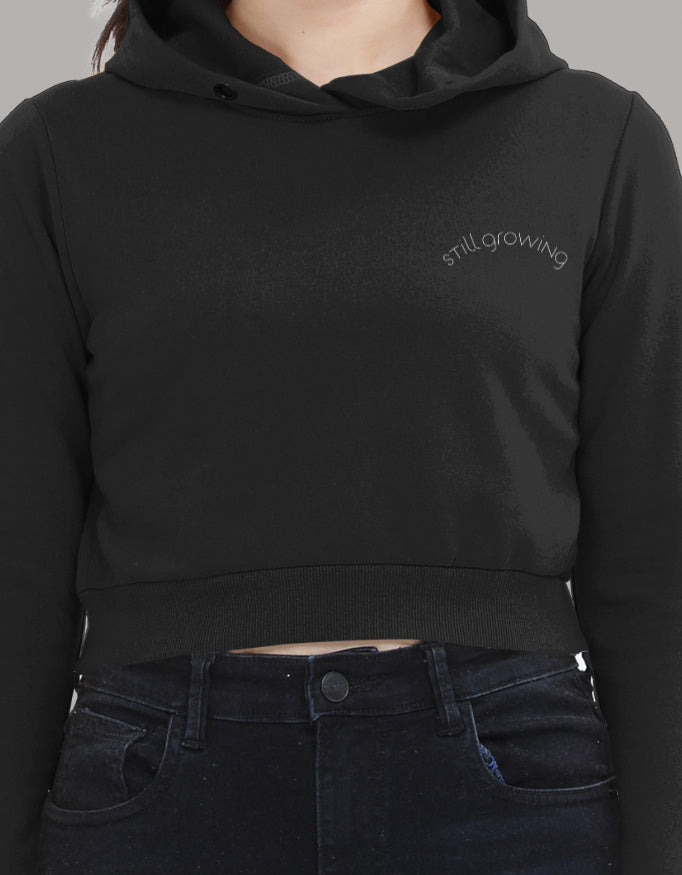 Still Growing Cropped Hoodie – Left Pocket Curve Print hoodie cotton fabric heavyweight fabric graphic print printed design detail view by HAViT Apparel