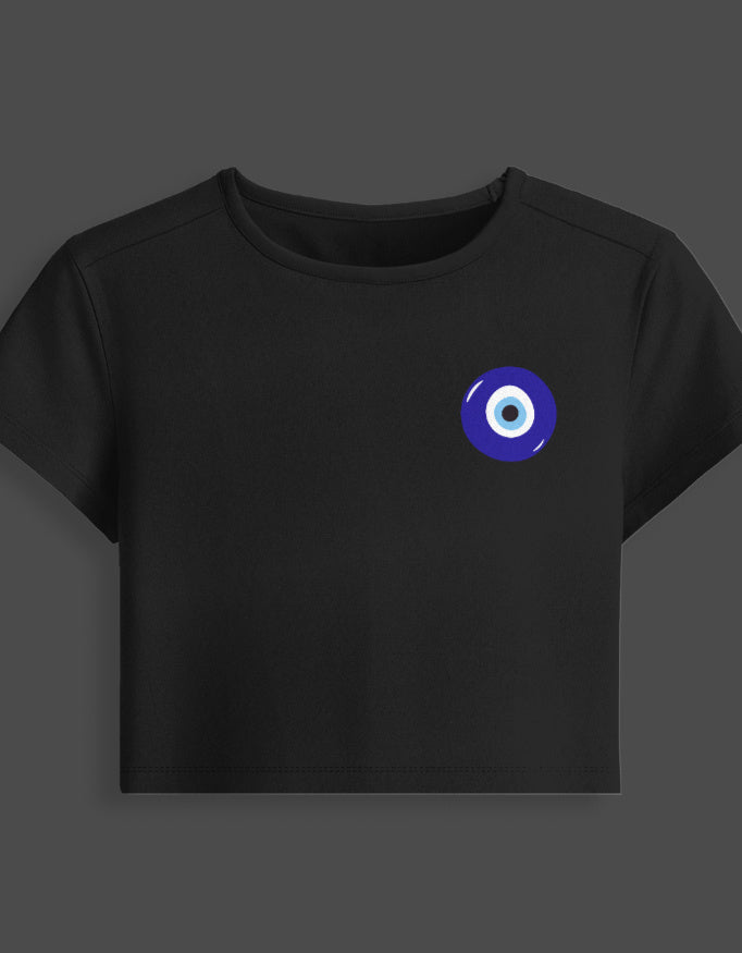Spiritual Evil Eye Baby Tee cotton fabric heavyweight fabric detail view by HAViT Apparel