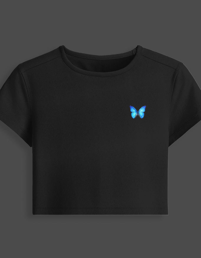 Minimal Butterfly Graphic Baby Tee cotton fabric heavyweight fabric detail view by HAViT Apparel