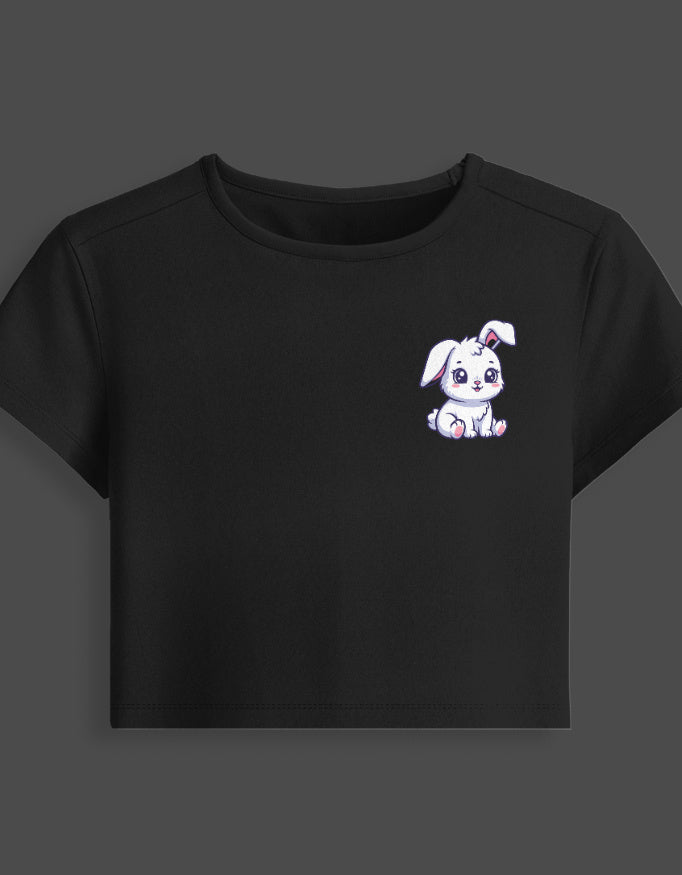 Soft Bunny Graphic Baby Tee cotton fabric heavyweight fabric detail view by HAViT Apparel