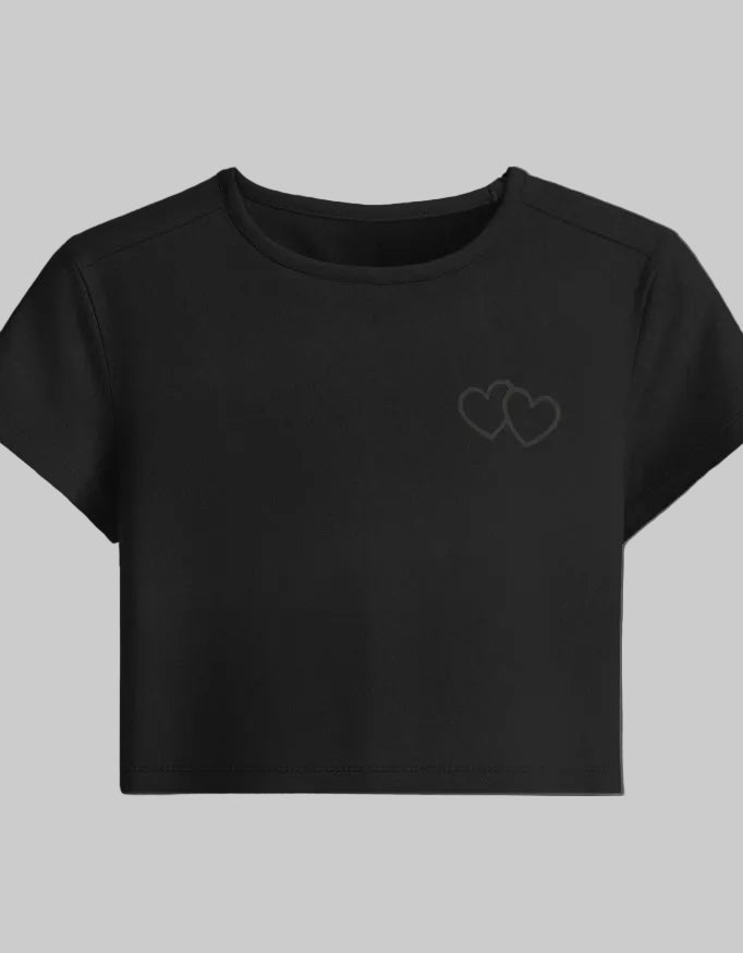 Heart Outline Baby Tee cotton fabric heavyweight fabric detail view by HAViT Apparel