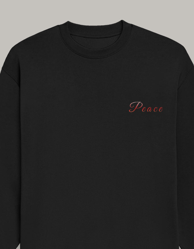 Minimal Peace Oversized Sweatshirt sweatshirt oversized fit cotton fabric heavyweight fabric printed design detail view by HAViT Apparel