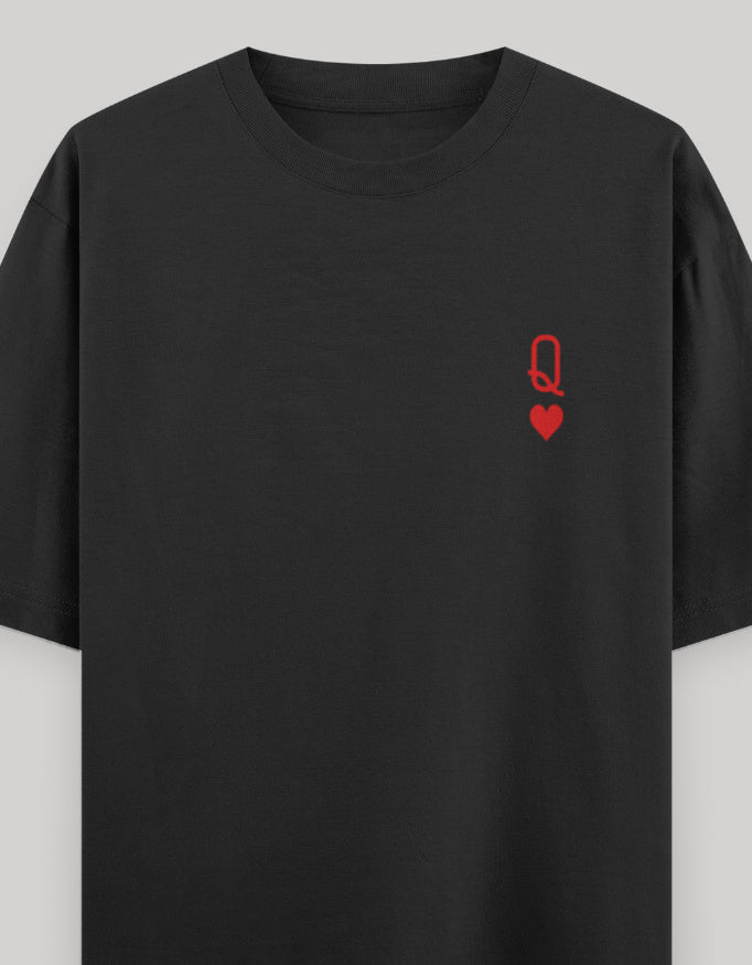 Queen of Hearts Pocket Embroidered Tee t-shirt oversized fit cotton fabric heavyweight fabric embroidered design detail view by HAViT Apparel