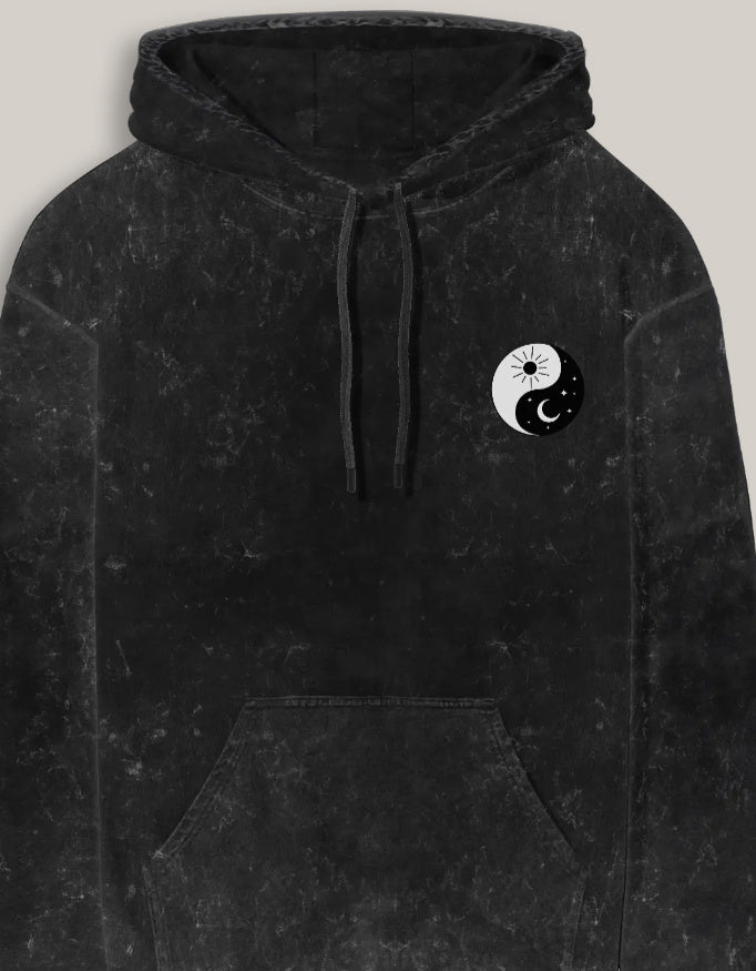 Zen Balance Men's Acid Wash Hoodie hoodie oversized fit acid washed cotton fabric heavyweight fabric printed design detail view by HAViT Apparel