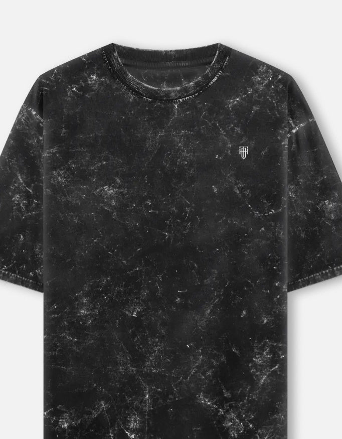 Black Acid Washed Oversized Tee t-shirt oversized fit acid washed cotton fabric heavyweight fabric detail view by HAViT Apparel