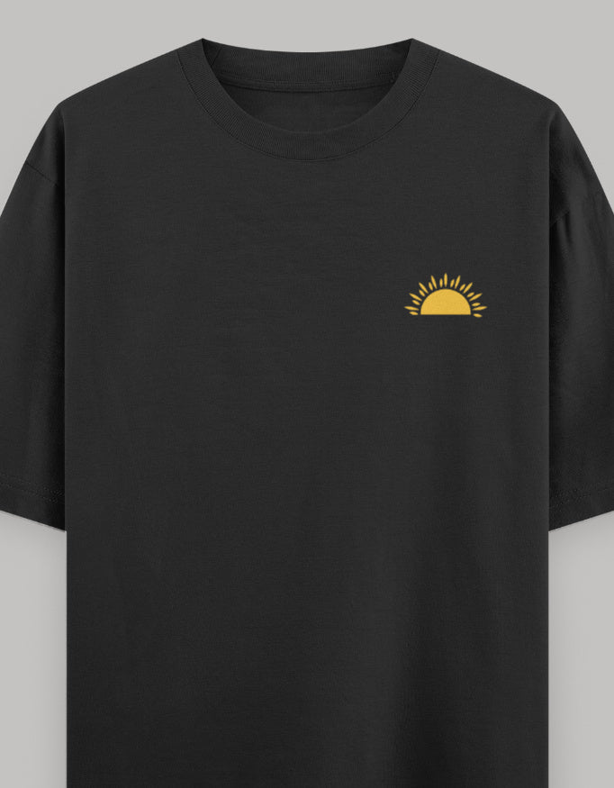 Rising Sun Pocket Embroidered Oversized Tee t-shirt oversized fit cotton fabric heavyweight fabric embroidered design detail view by HAViT Apparel