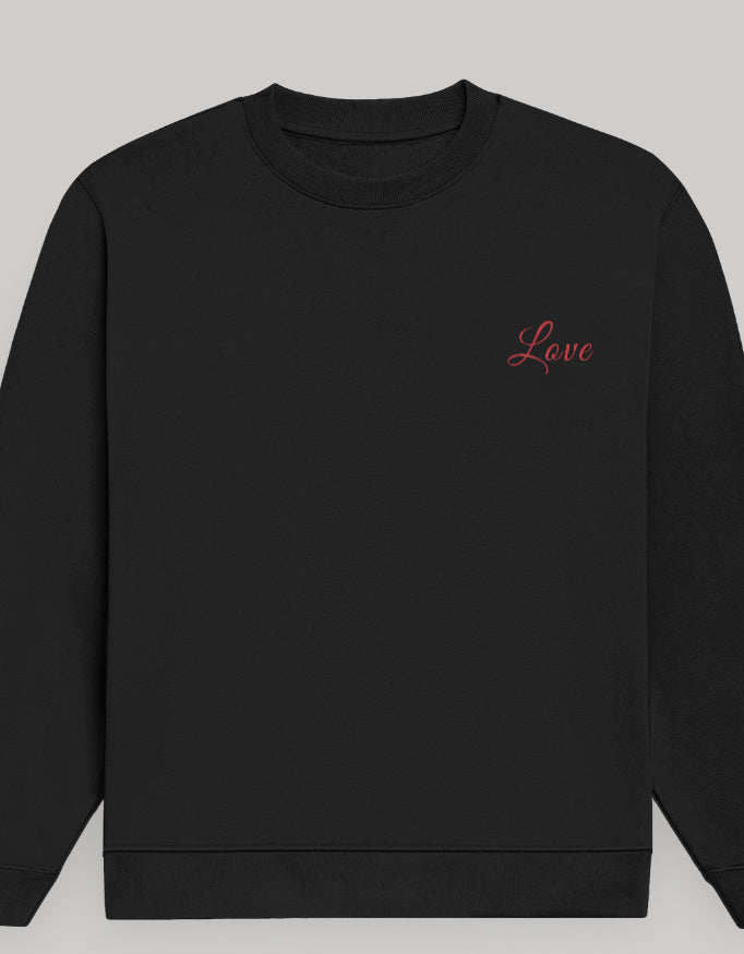 Aesthetic Women’s Sweatshirt – Left Pocket Love Edition sweatshirt regular fit cotton fabric heavyweight fabric graphic print printed design detail view by HAViT Apparel