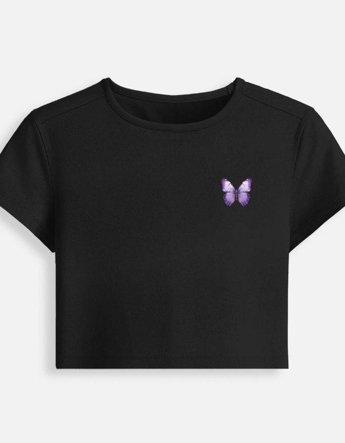 Butterfly Core Baby Tee cotton fabric heavyweight fabric detail view by HAViT Apparel