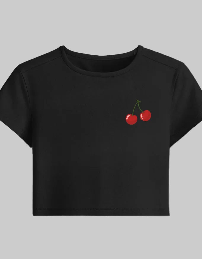 Cherry Baby Tee – Cute Street Style cotton fabric heavyweight fabric detail view by HAViT Apparel