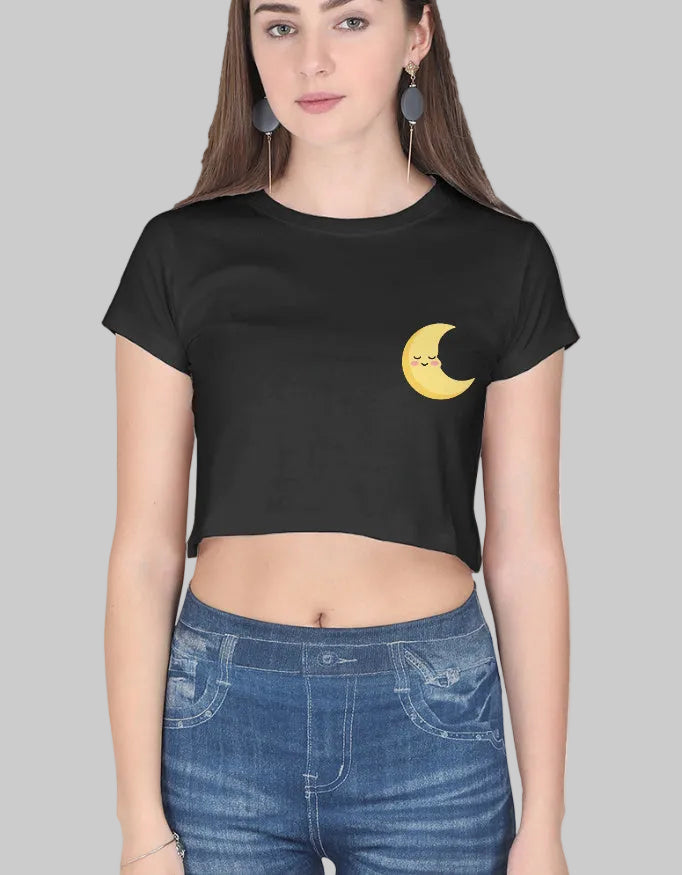 Moon Smiley Crop Top cotton fabric heavyweight fabric detail view by HAViT Apparel