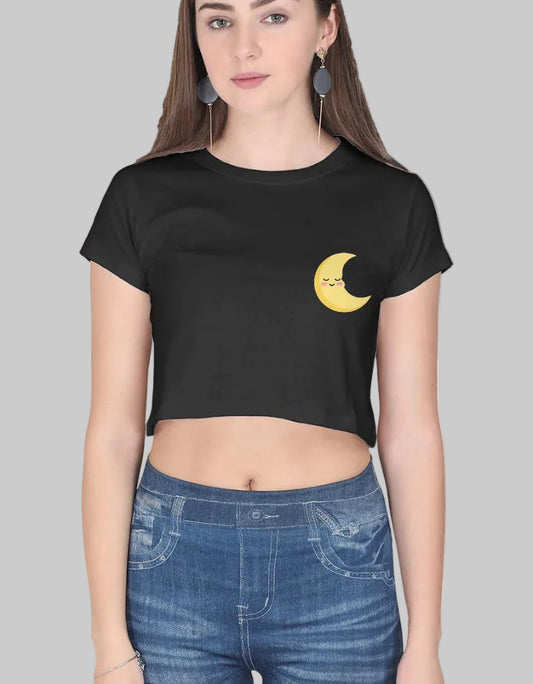 Moon Smiley Crop Top cotton fabric heavyweight fabric detail view by HAViT Apparel