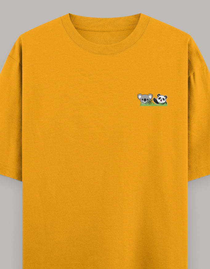 Soft Pals Panda Koala Oversized Tee t-shirt oversized fit cotton fabric heavyweight fabric embroidered design detail view by HAViT Apparel