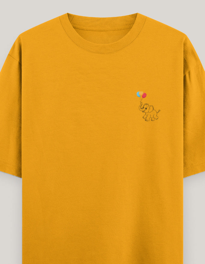 Little Joy Elephant Oversized Cotton Tee t-shirt oversized fit cotton fabric heavyweight fabric embroidered design detail view by HAViT Apparel