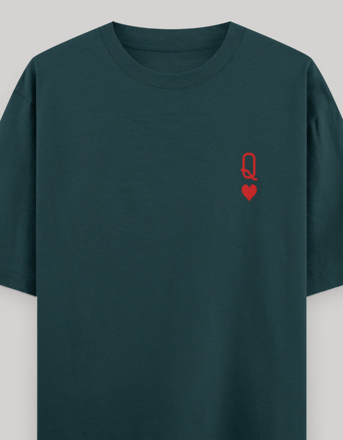 Queen of Hearts Pocket Embroidered Tee t-shirt oversized fit cotton fabric heavyweight fabric embroidered design detail view by HAViT Apparel