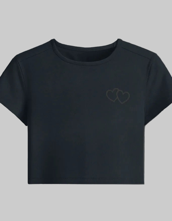 Heart Outline Baby Tee cotton fabric heavyweight fabric detail view by HAViT Apparel