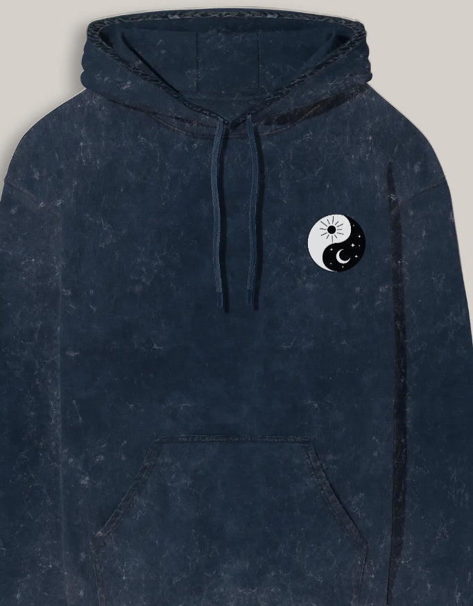 Zen Balance Women's Acid Wash Hoodie hoodie oversized fit acid washed cotton fabric heavyweight fabric printed design detail view by HAViT Apparel