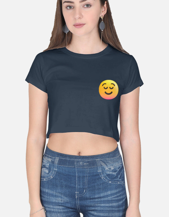 Classic Smiley Crop Top cotton fabric heavyweight fabric detail view by HAViT Apparel