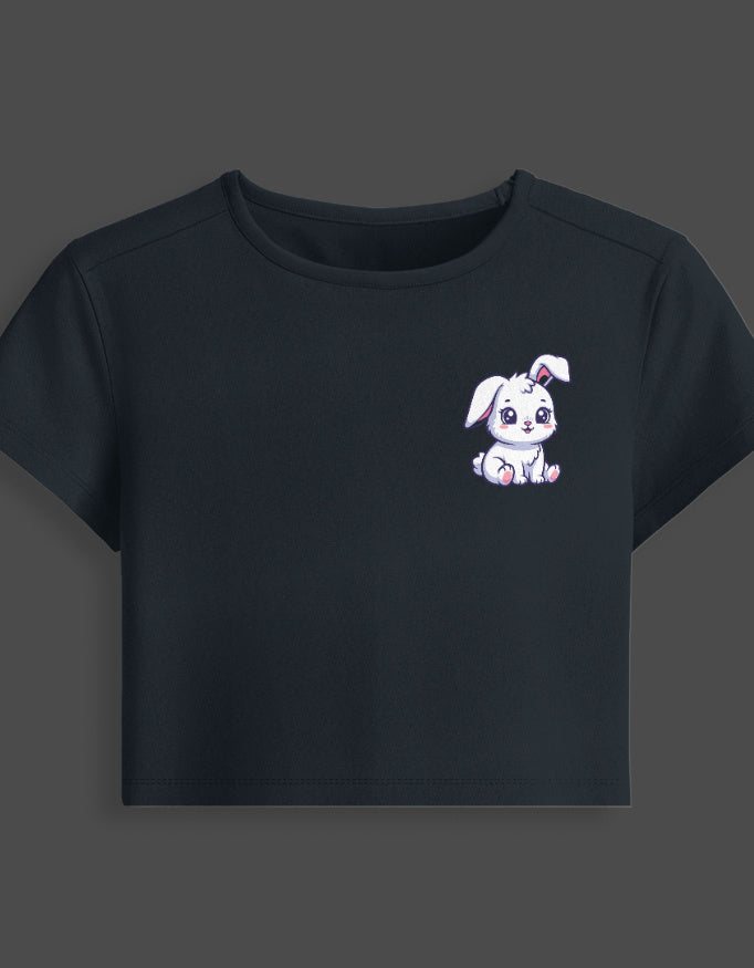 Soft Bunny Graphic Baby Tee cotton fabric heavyweight fabric detail view by HAViT Apparel