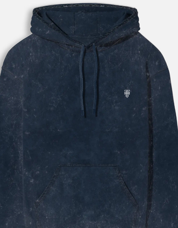 Midnight Navy Acid Washed Hoodie hoodie oversized fit acid washed cotton fabric heavyweight fabric detail view by HAViT Apparel