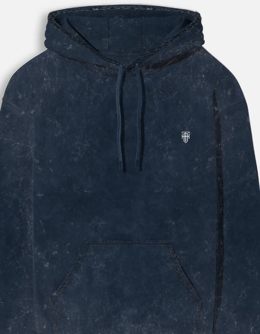 Midnight Navy Acid Washed Hoodie hoodie oversized fit acid washed cotton fabric heavyweight fabric detail view by HAViT Apparel