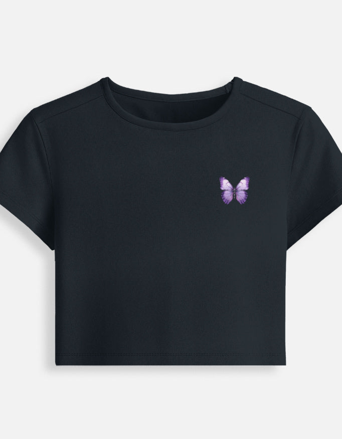 Butterfly Core Baby Tee cotton fabric heavyweight fabric detail view by HAViT Apparel