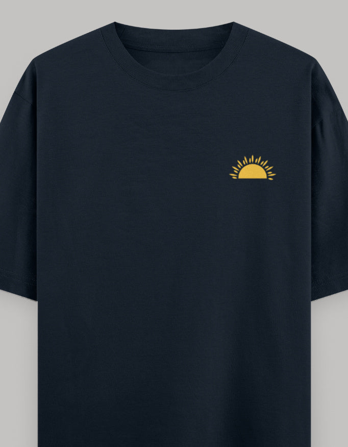 Rising Sun Pocket Embroidered Oversized Tee t-shirt oversized fit cotton fabric heavyweight fabric embroidered design detail view by HAViT Apparel