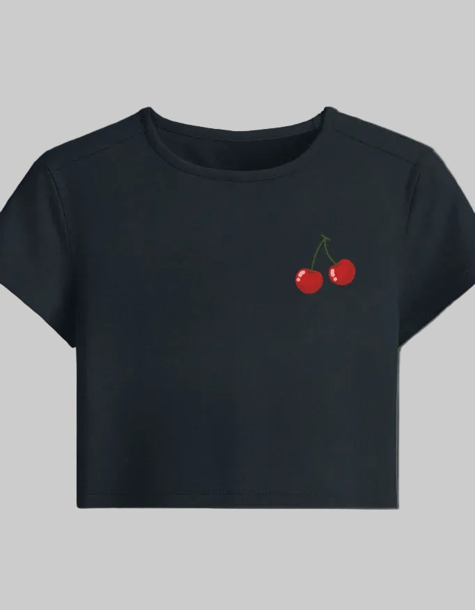 Cherry Baby Tee – Cute Street Style cotton fabric heavyweight fabric detail view by HAViT Apparel