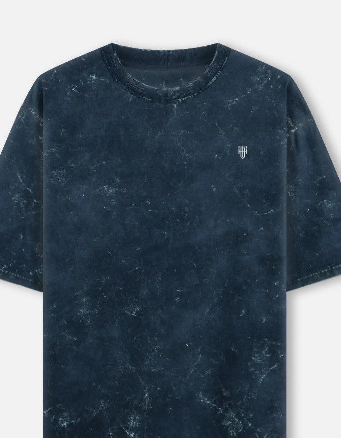 Navy Blue Acid Washed Oversized Tee t-shirt oversized fit acid washed cotton fabric heavyweight fabric detail view by HAViT Apparel