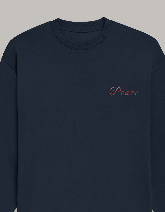 Minimal Peace Oversized Sweatshirt sweatshirt oversized fit cotton fabric heavyweight fabric printed design detail view by HAViT Apparel