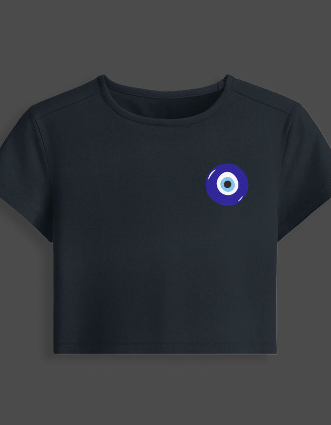 Spiritual Evil Eye Baby Tee cotton fabric heavyweight fabric detail view by HAViT Apparel