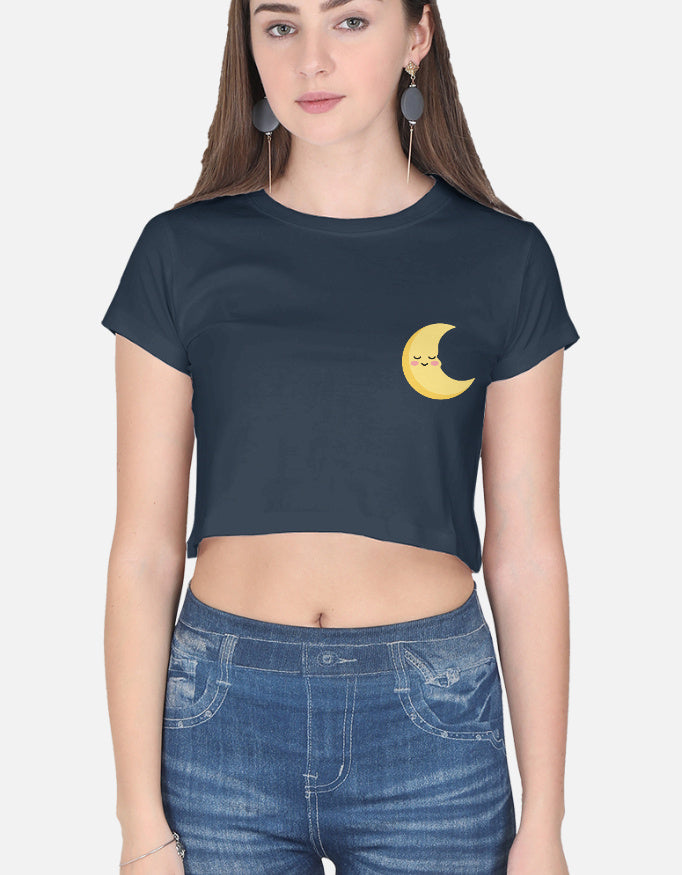Moon Smiley Crop Top cotton fabric heavyweight fabric detail view by HAViT Apparel