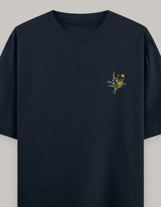 Soft Bloom Embroidered Women’s Tee t-shirt oversized fit cotton fabric heavyweight fabric embroidered design detail view by HAViT Apparel