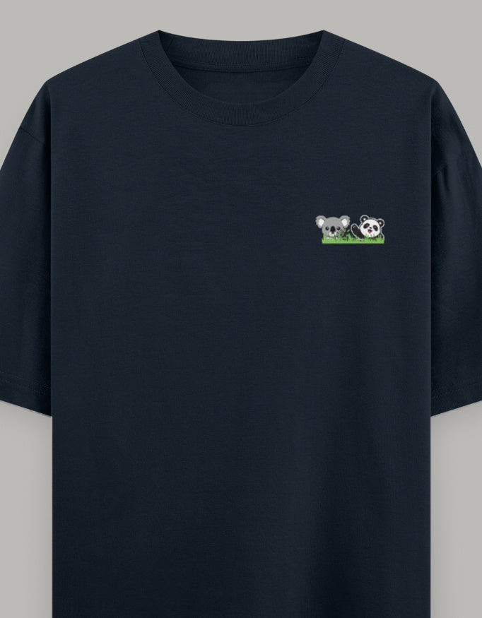 Soft Pals Panda Koala Oversized Tee t-shirt oversized fit cotton fabric heavyweight fabric embroidered design detail view by HAViT Apparel