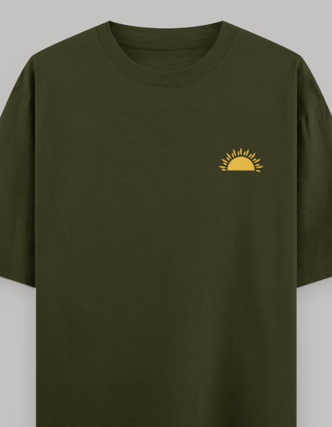 Rising Sun Pocket Embroidered Oversized Tee t-shirt oversized fit cotton fabric heavyweight fabric embroidered design detail view by HAViT Apparel