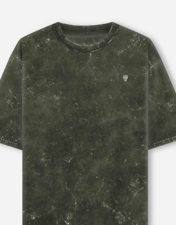 Olive Green Acid Washed Oversized Tee t-shirt oversized fit acid washed cotton fabric heavyweight fabric detail view by HAViT Apparel