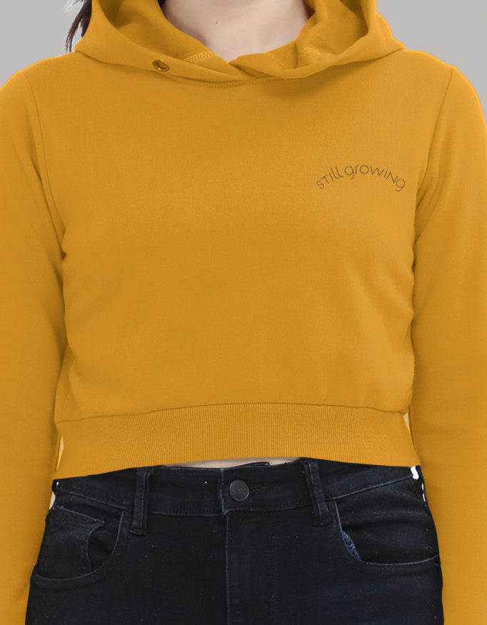 Still Growing Cropped Hoodie – Left Pocket Curve Print hoodie cotton fabric heavyweight fabric graphic print printed design detail view by HAViT Apparel