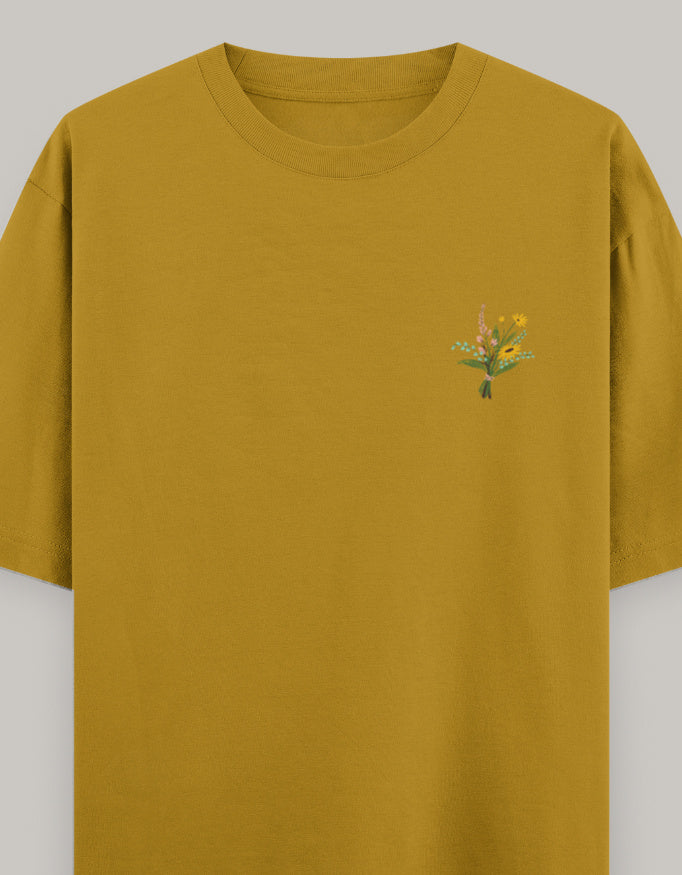 Soft Bloom Embroidered Women’s Tee t-shirt oversized fit cotton fabric heavyweight fabric embroidered design detail view by HAViT Apparel