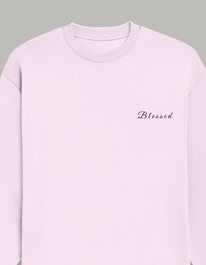 Blessed Oversized Sweatshirt-Premium Comfort Studio fit sweatshirt oversized fit cotton fabric heavyweight fabric printed design detail view by HAViT Apparel