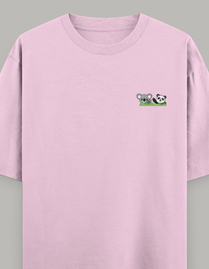 Soft Pals Panda Koala Oversized Tee t-shirt oversized fit cotton fabric heavyweight fabric embroidered design detail view by HAViT Apparel