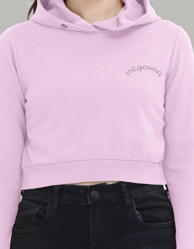 Still Growing Cropped Hoodie – Left Pocket Curve Print hoodie cotton fabric heavyweight fabric graphic print printed design detail view by HAViT Apparel