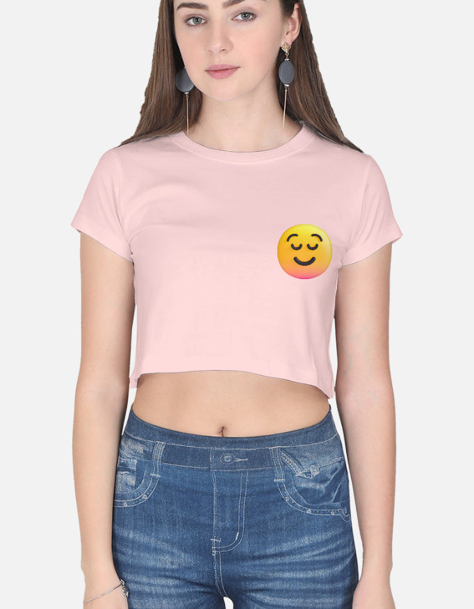 Classic Smiley Crop Top cotton fabric heavyweight fabric detail view by HAViT Apparel