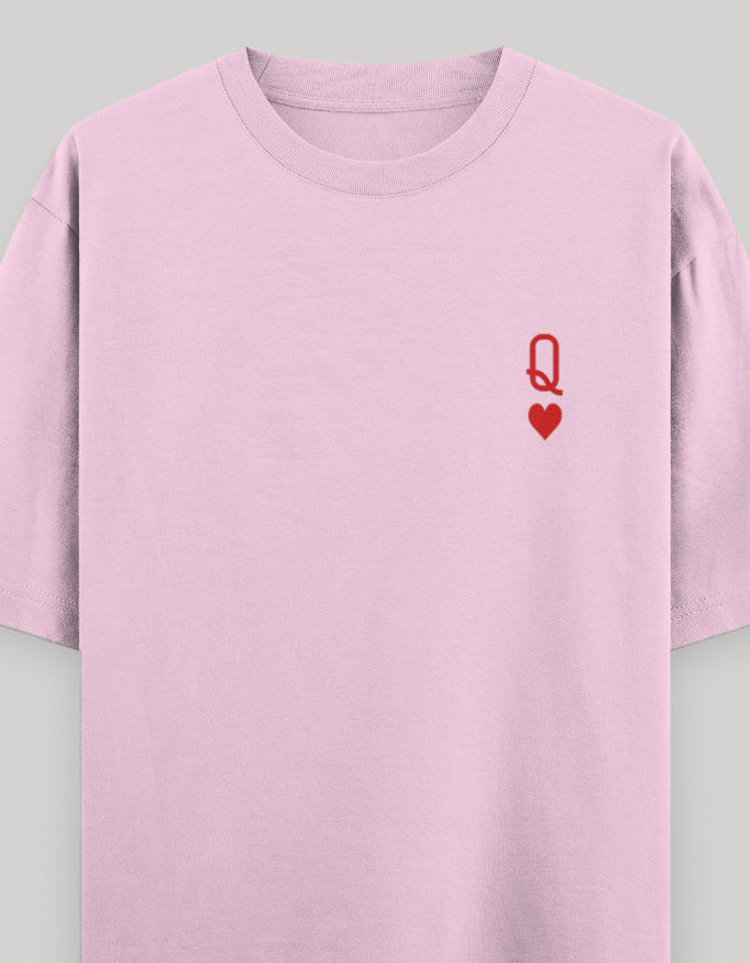 Queen of Hearts Pocket Embroidered Tee t-shirt oversized fit cotton fabric heavyweight fabric embroidered design detail view by HAViT Apparel