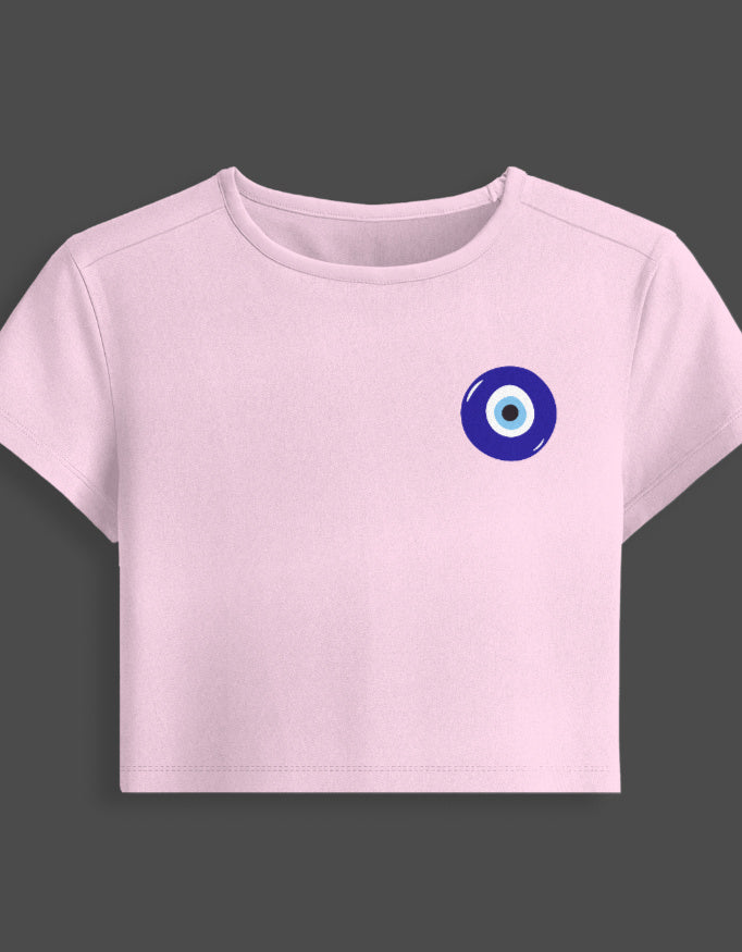 Spiritual Evil Eye Baby Tee cotton fabric heavyweight fabric detail view by HAViT Apparel