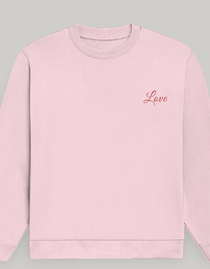 Aesthetic Women’s Sweatshirt – Left Pocket Love Edition sweatshirt regular fit cotton fabric heavyweight fabric graphic print printed design detail view by HAViT Apparel
