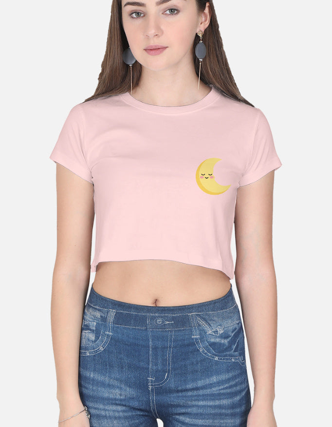 Moon Smiley Crop Top cotton fabric heavyweight fabric detail view by HAViT Apparel