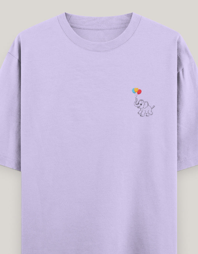 Little Joy Elephant Oversized Cotton Tee t-shirt oversized fit cotton fabric heavyweight fabric embroidered design detail view by HAViT Apparel
