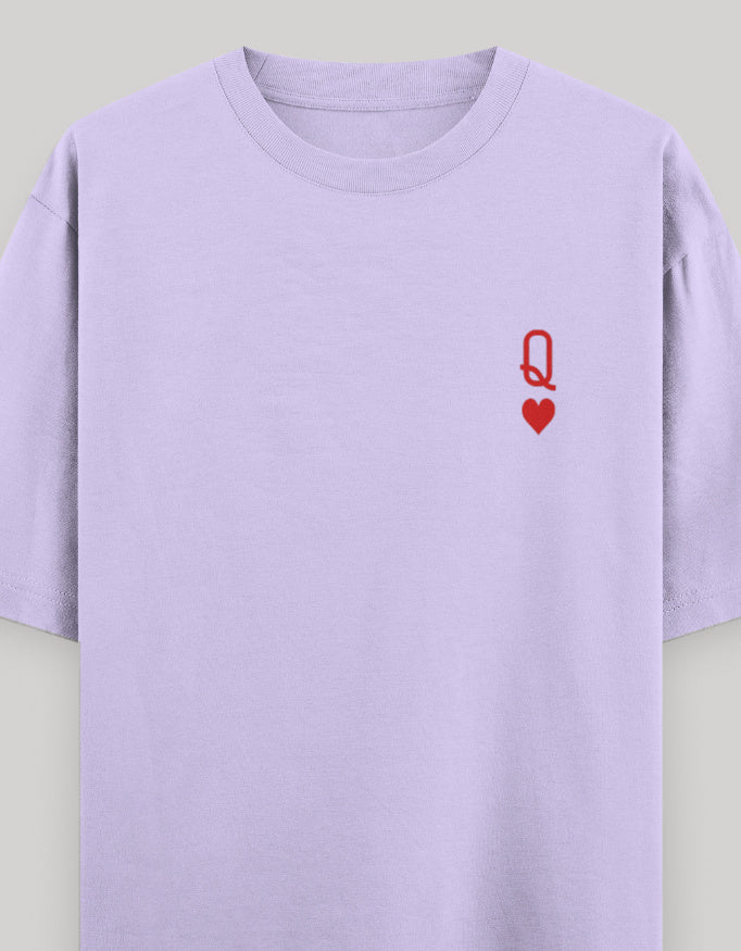 Queen of Hearts Pocket Embroidered Tee t-shirt oversized fit cotton fabric heavyweight fabric embroidered design detail view by HAViT Apparel