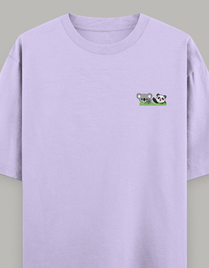 Soft Pals Panda Koala Oversized Tee t-shirt oversized fit cotton fabric heavyweight fabric embroidered design detail view by HAViT Apparel