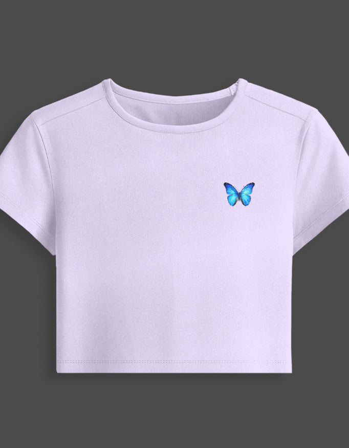 Minimal Butterfly Graphic Baby Tee cotton fabric heavyweight fabric detail view by HAViT Apparel